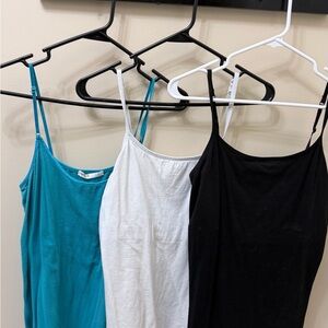Three-Pack Spaghetti Strap Camisoles — Teal, White, Black
